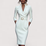 Nora™ | Verfeinertes Schwarzes Kleid mit Gürtel und Mandarin-Kragen
