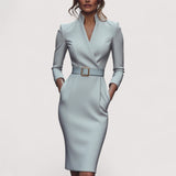 Nora™ | Verfeinertes Schwarzes Kleid mit Gürtel und Mandarin-Kragen
