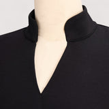 Nora™ | Verfeinertes Schwarzes Kleid mit Gürtel und Mandarin-Kragen