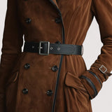 Siona™ | Doppelreiher langer Mantel mit Wildleder und schwarzem Besatz