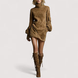 Inara™ | Vintage Lockere Wildleder Rollkragen Mini Kleid