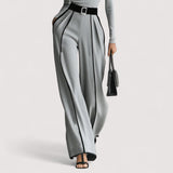 Nolia™  | Weisses Trim High-Neck Langarm-Top mit Weitbein-Hosen und Gürtel-Set