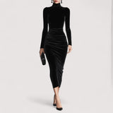 Anora™ | Schwarzes Samt Elegantes High-Neck Bodycon Kleid