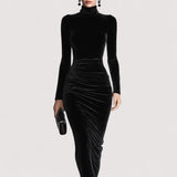 Anora™ | Schwarzes Samt Elegantes High-Neck Bodycon Kleid
