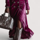 Evelis™ | Lila Knopf-Down Samt Langer Blazer Maxi Kleid
