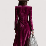 Evelis™ | Lila Knopf-Down Samt Langer Blazer Maxi Kleid