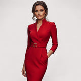 Nora™ | Verfeinertes Schwarzes Kleid mit Gürtel und Mandarin-Kragen