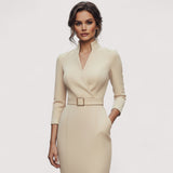 Nora™ | Verfeinertes Schwarzes Kleid mit Gürtel und Mandarin-Kragen