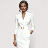 Nora™ | Verfeinertes Schwarzes Kleid mit Gürtel und Mandarin-Kragen